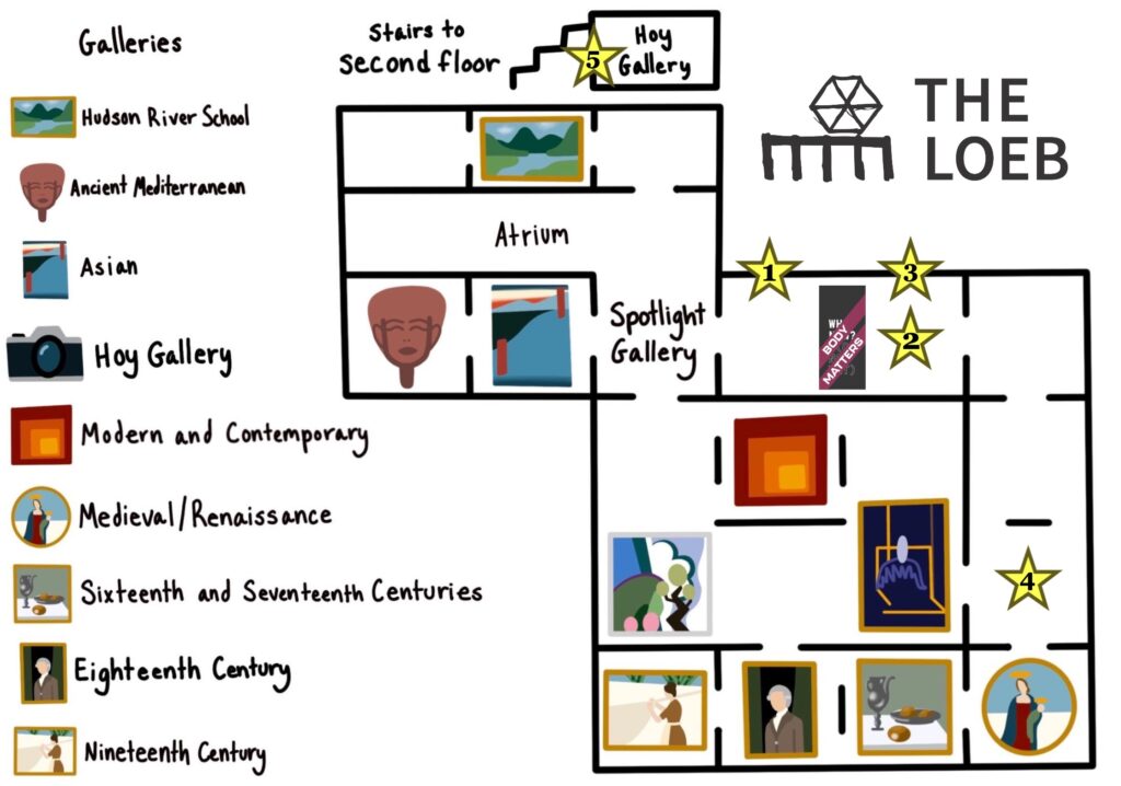 Map of Loeb galleries with drawings of key works.