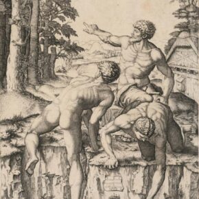 Marcantonio Raimondi (Italian, c. 1480–c. 1534), "The Bathers," 1510, Engraving in black ink on cream laid paper; only state, Gift of Mrs. Felix M. Warburg and her children, 1941.1.58